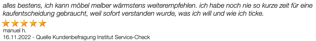 Ausschnitt der begeisterten Kundenmeinungen von Möbel Melber in Fluorn-Winzeln
