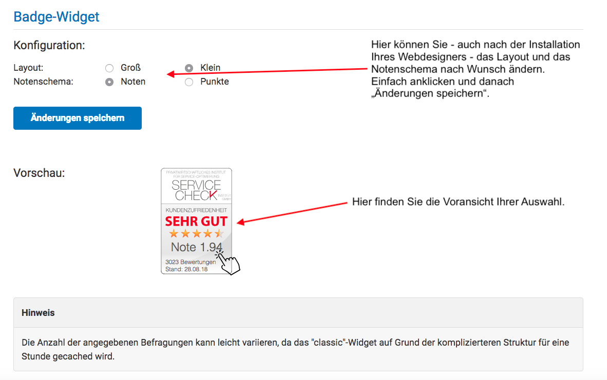 Ab sofort haben Sie immer die Wahl über die Größe und das Notenschema Ihres Widgets.