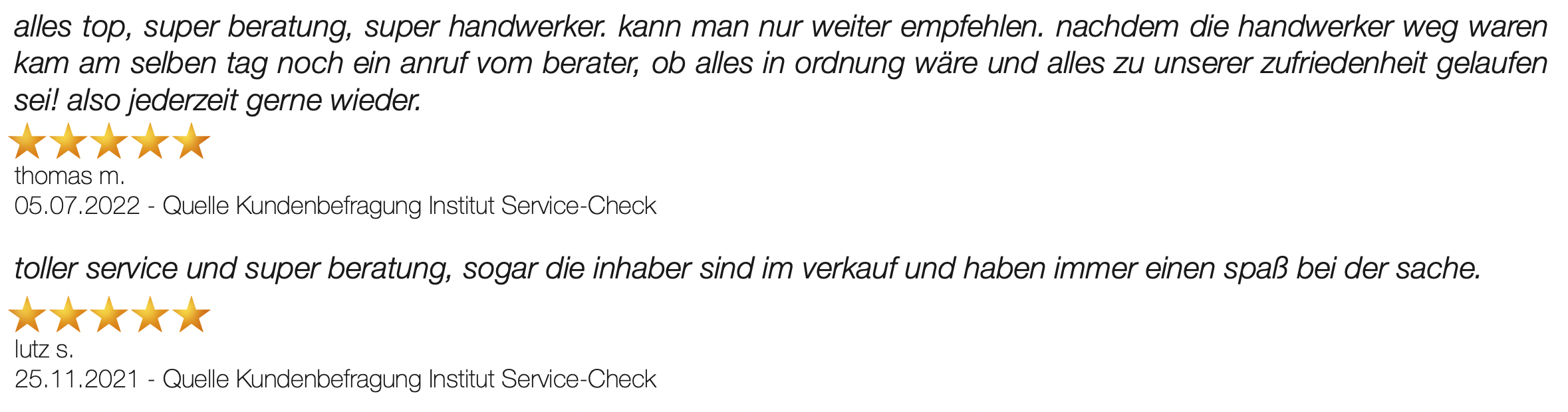 Ausschnitt der begeisterten Kundenbewertungen der Möbel- und Küchenwelt vom Stein 