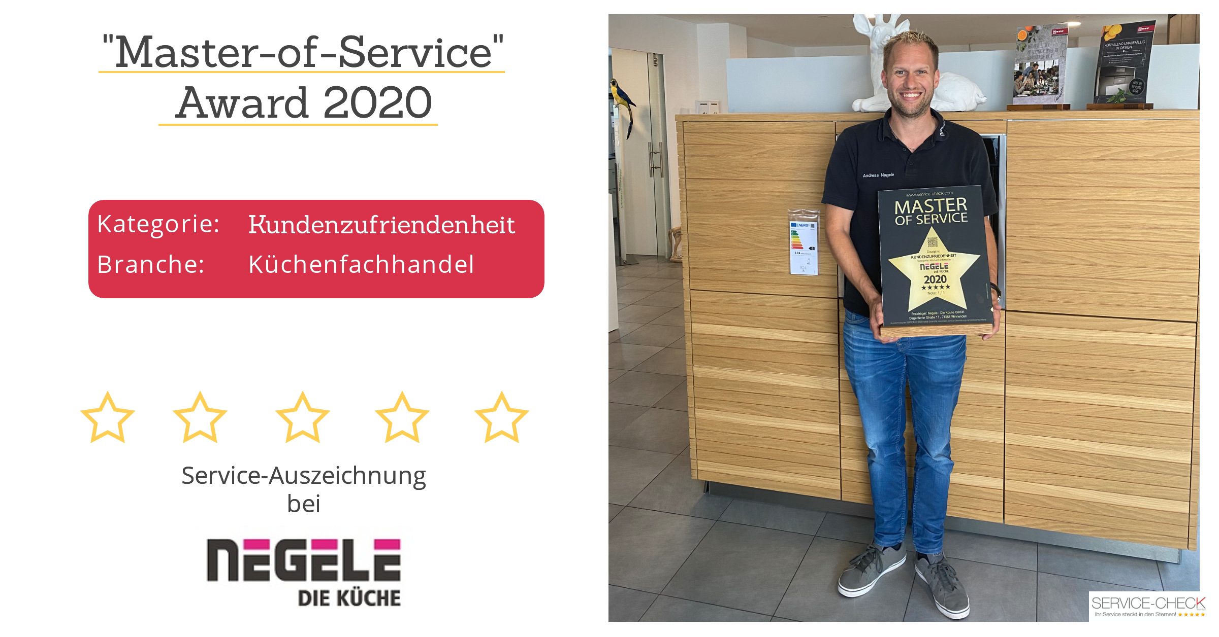 Herr Negele empfängt stolz den "Master-of-Service" Award für besonders hohe Kundenzufriedenheit
