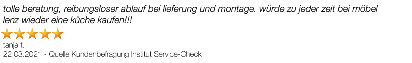 Ausschnitt der begeisterten Kundenbewertungen von Möbel Lenz in Bergisch Gladbach