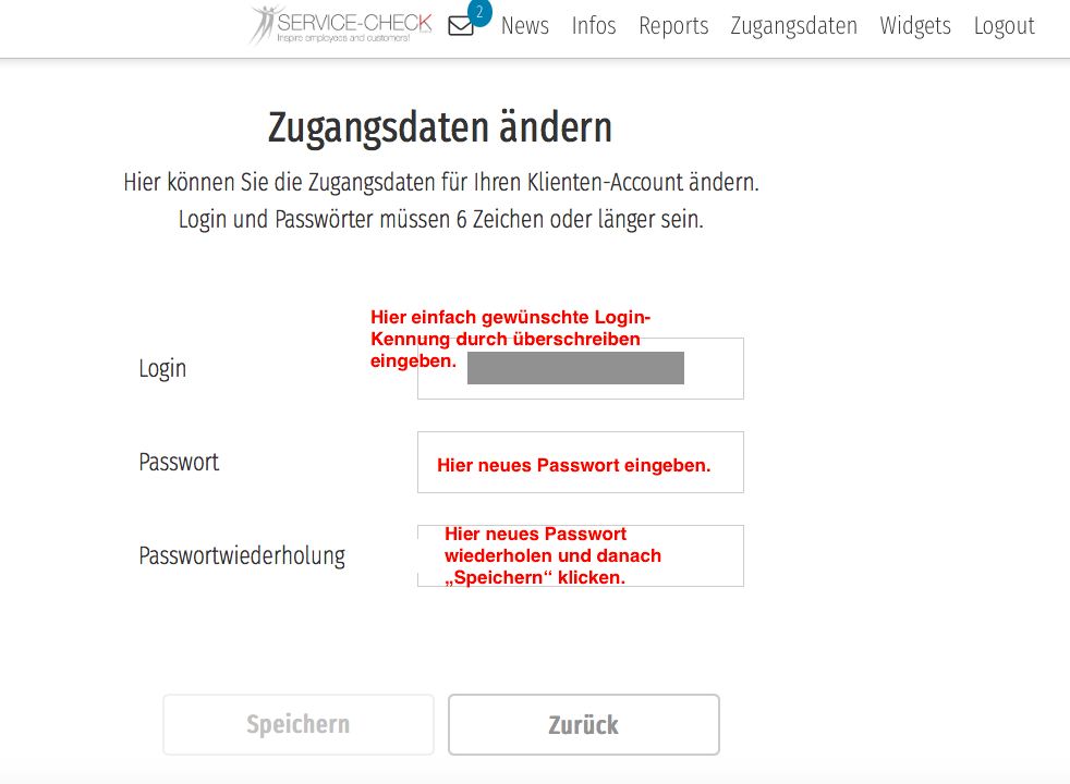 So einfach ändern Sie Ihre Zugangsdaten. Bitte unbedingt neue Zugangsdaten sicher notieren. 