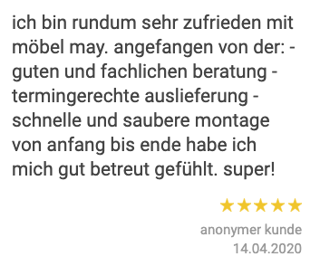 Ausschnitt der begeisterten Kundenbewertungen von Möbel May
