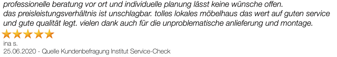 Ausschnitt der begeisterten Kundenbewertungen von Möbel Stöss in Blomberg