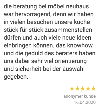 Ausschnitt der begeisterten Kundenbewertungen von Möbel Neuhaus in Werne
