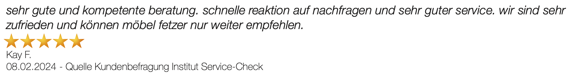 Ausschnitt der begeisterten Kundenbewertungen von Möbel Fetzer in Aldingen