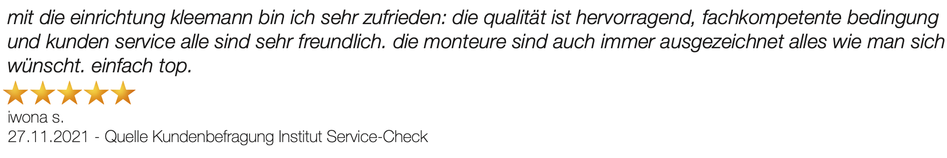 Ausschnitt der begeisterten Kundenmeinungen von Die Einrichtung Kleemann in Kornwestheim