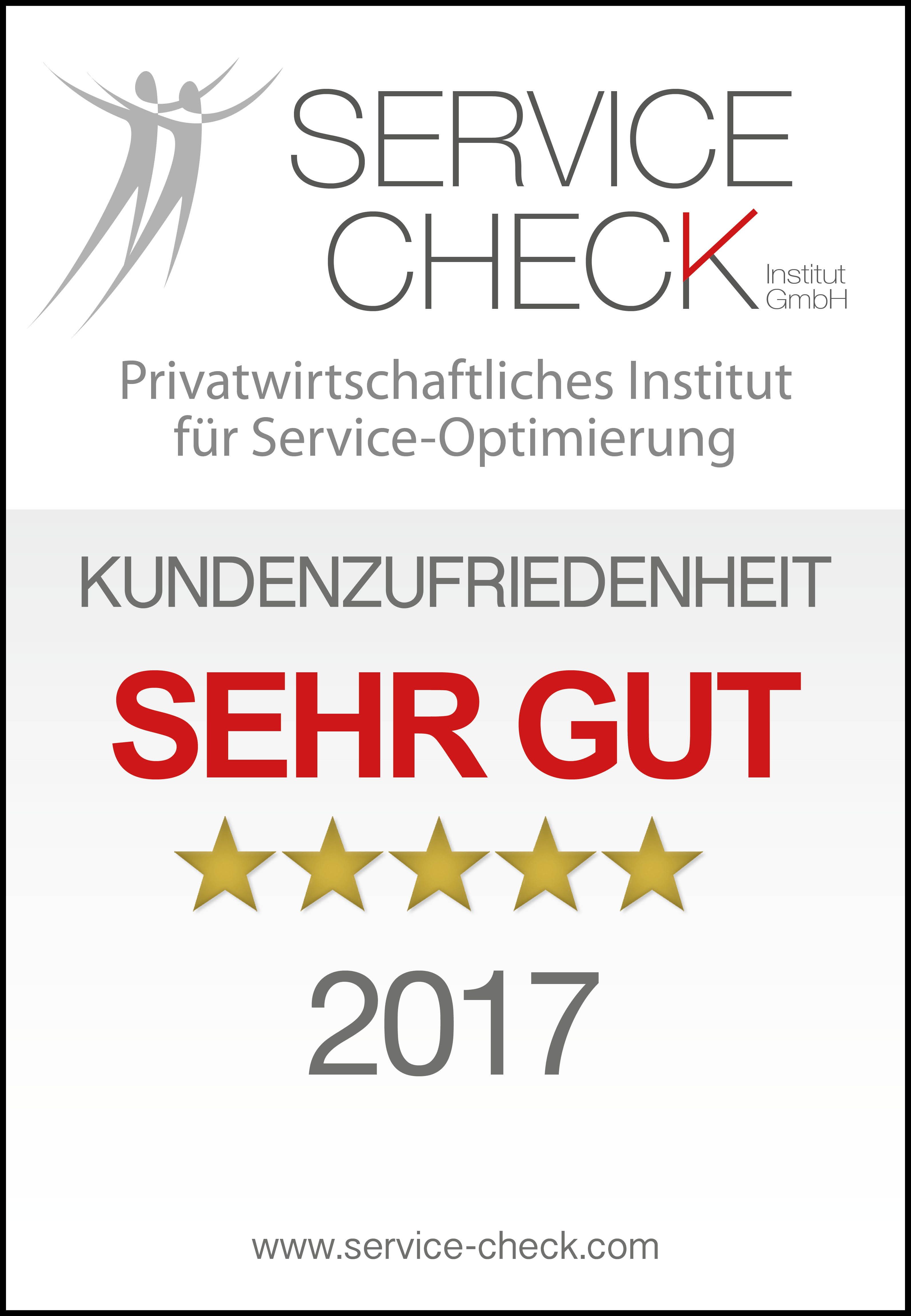Das begehrte Service-Check-Siegel 2017! 5 Sterne für Ihren Service!