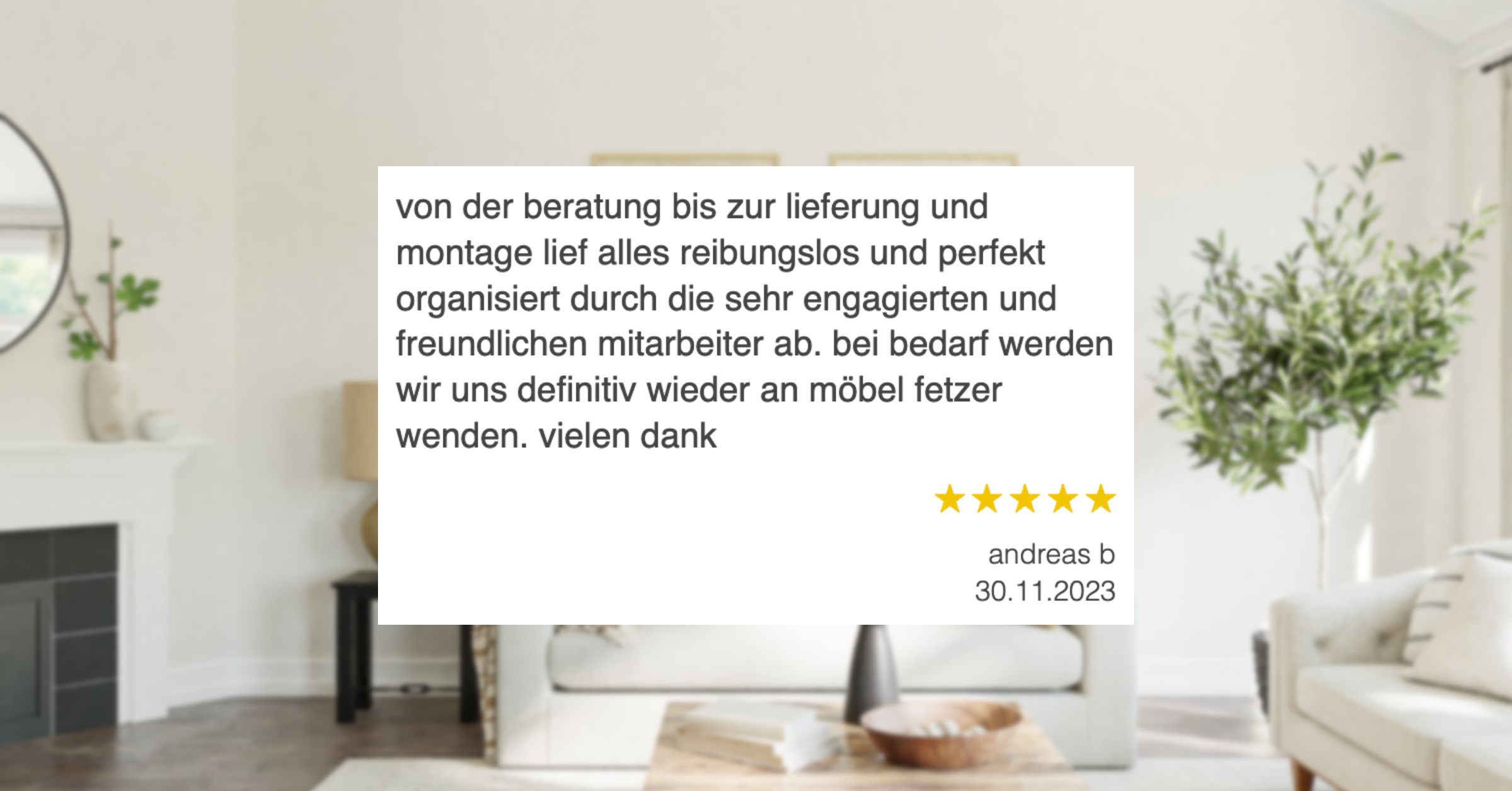 Ausschnitt der begeisterten Kundenbewertungen von Möbel Fetzer in Aldingen