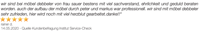 Ausschnitt der begeisterten Kundenbewertungen von Möbel Debbeler