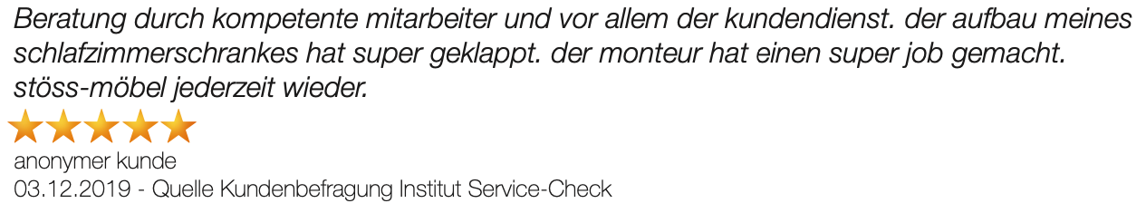 Ausschnitt der begeisterten Kundenmeinungen von Möbel Stöss in Blomberg