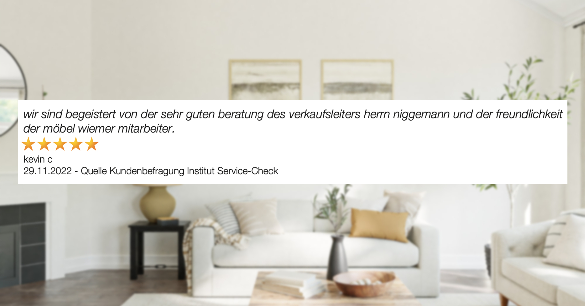 Ausschnitt der begeisterten Kundenbewertungen von Möbel Wiemer in Soest