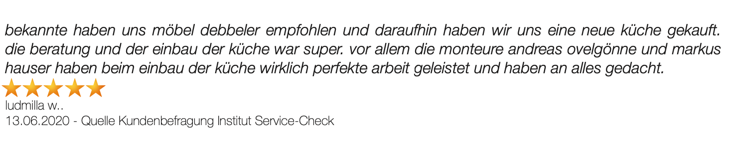 Ausschnitt der begeisterten Kundenbewertungen von Möbel Debbeler