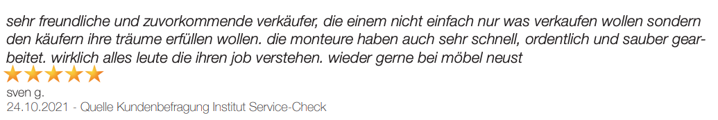 Ausschnitt der begeisterten Kundenbewertungen von Möbel Neust in Wirges