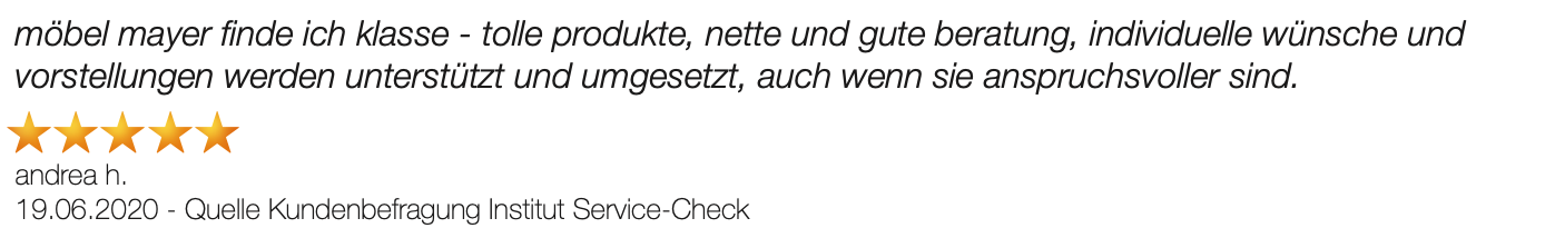 Ausschnitt der begeisterten Kundenmeinungen von Möbel Mayer in Kempten