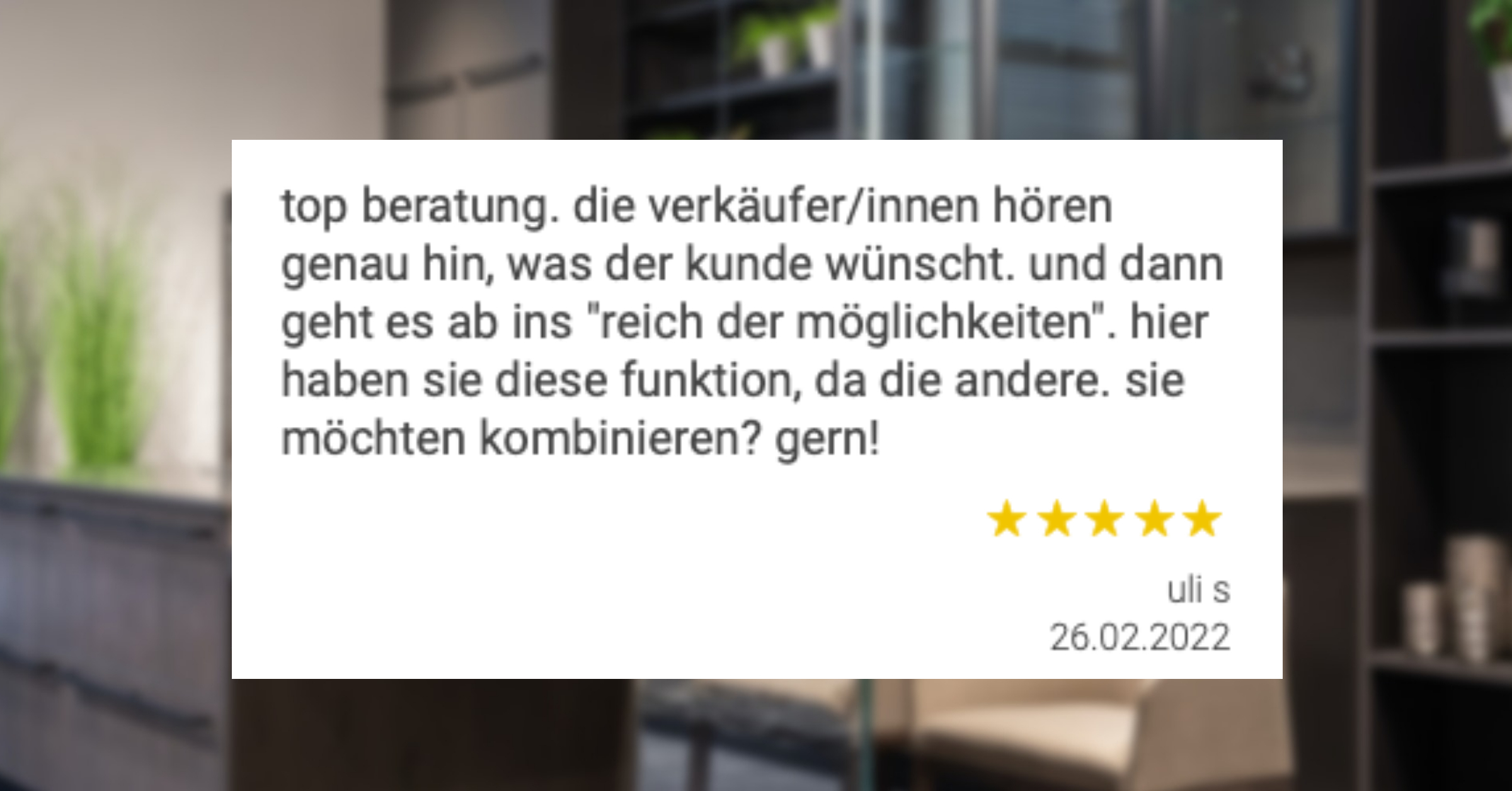 Ausschnitt der begeisterten Kundenbewertungen von Möbel Wiemer in Soest