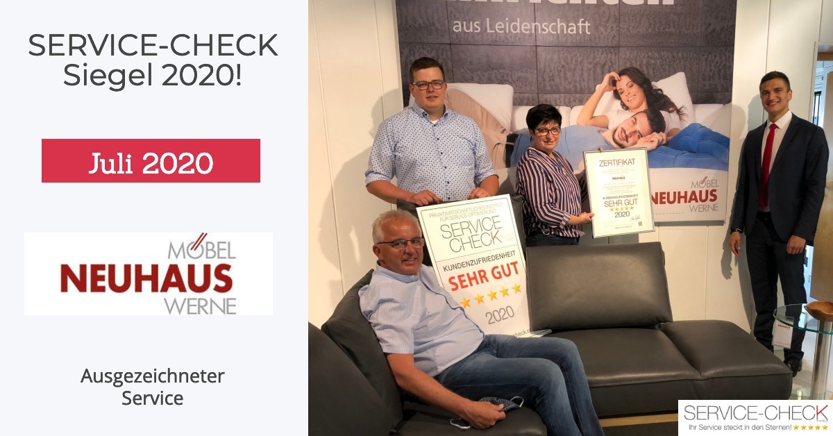 Feierliche Auszeichnung von Möbel Neuhaus mit dem Service-Check Siegel 2020 (Aufgrund der Covid-19 Sicherheitsmaßnahmen, mit einem Mindestabstand von 1,5m)