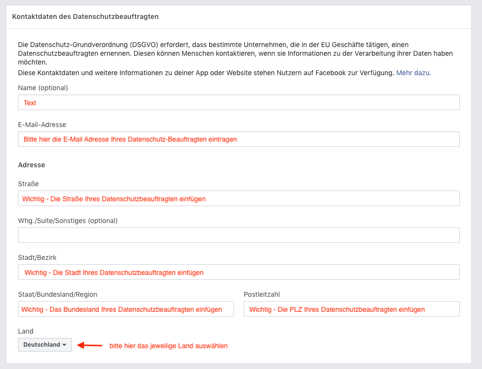 "Datenschutz-Beauftragten" hinterlegen