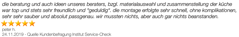 Ausschnitt der begeisterten Kundenbewertungen von Küchen Mayer