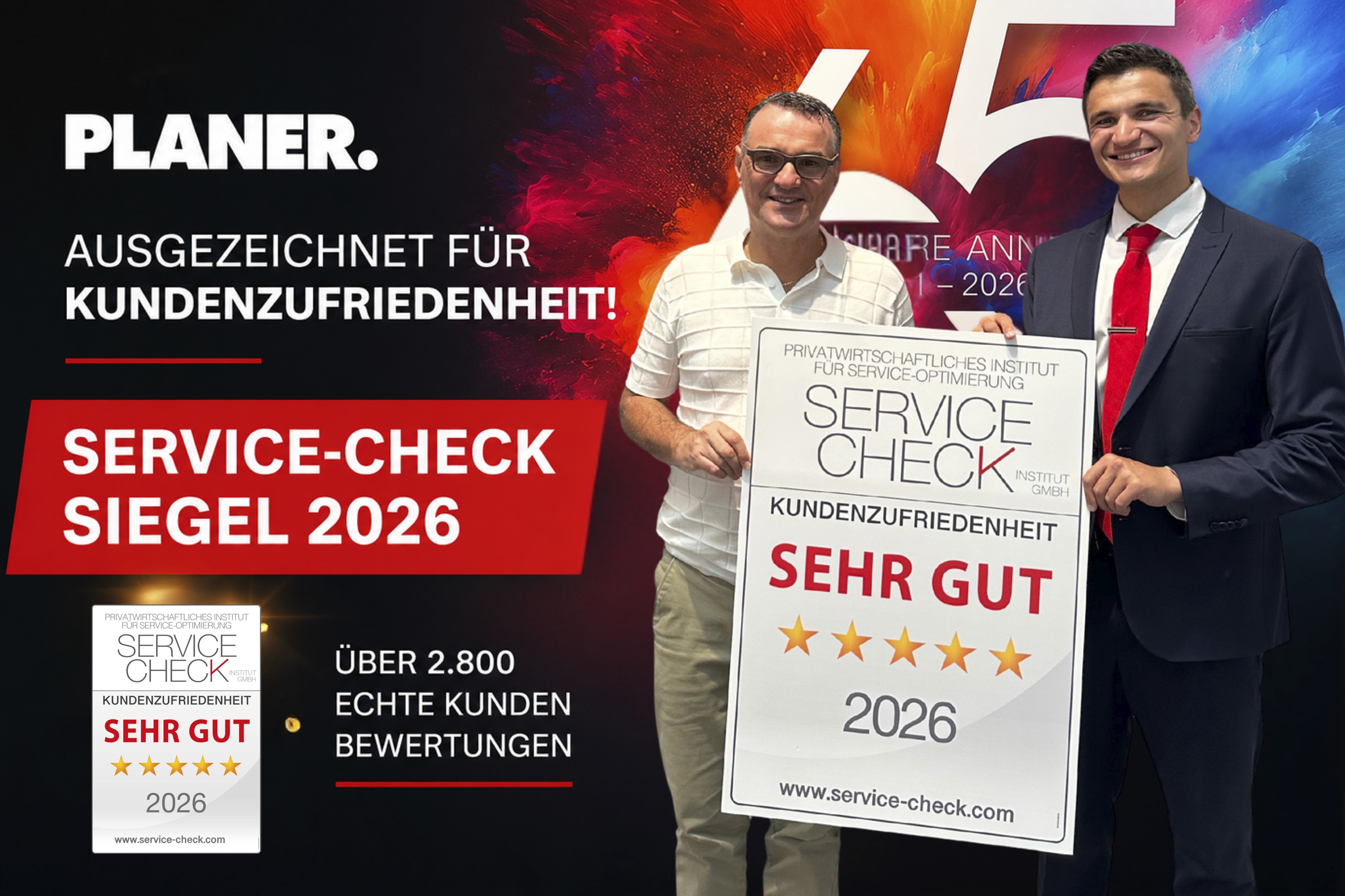 Feierliche Auszeichnung von Möbel Planer (Personen von l.n.r.: Jürgen Planer - Möbel Planer, Pablo C. Gräfrath - Institut SERVICE-CHECK)
