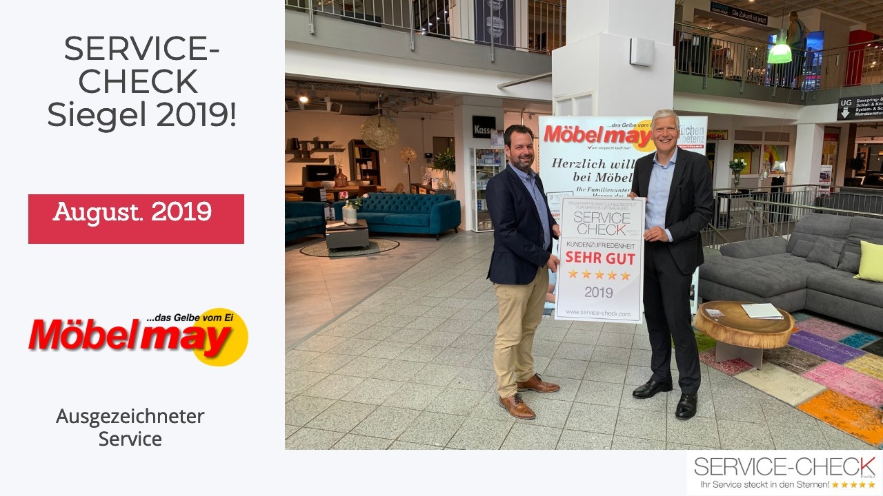 Ende August fand die Auszeichnung mit dem SERVICE-CHECK-Siegel 2019 bei Möbel May in Neuwied statt. 
