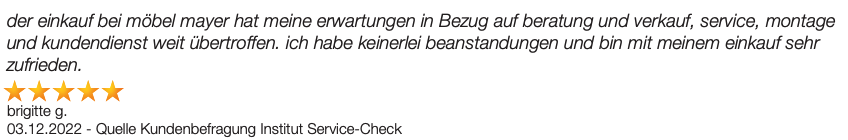 Ausschnitt der begeisterten Kundenbewertungen von Möbel Mayer in Bad Kreuznach