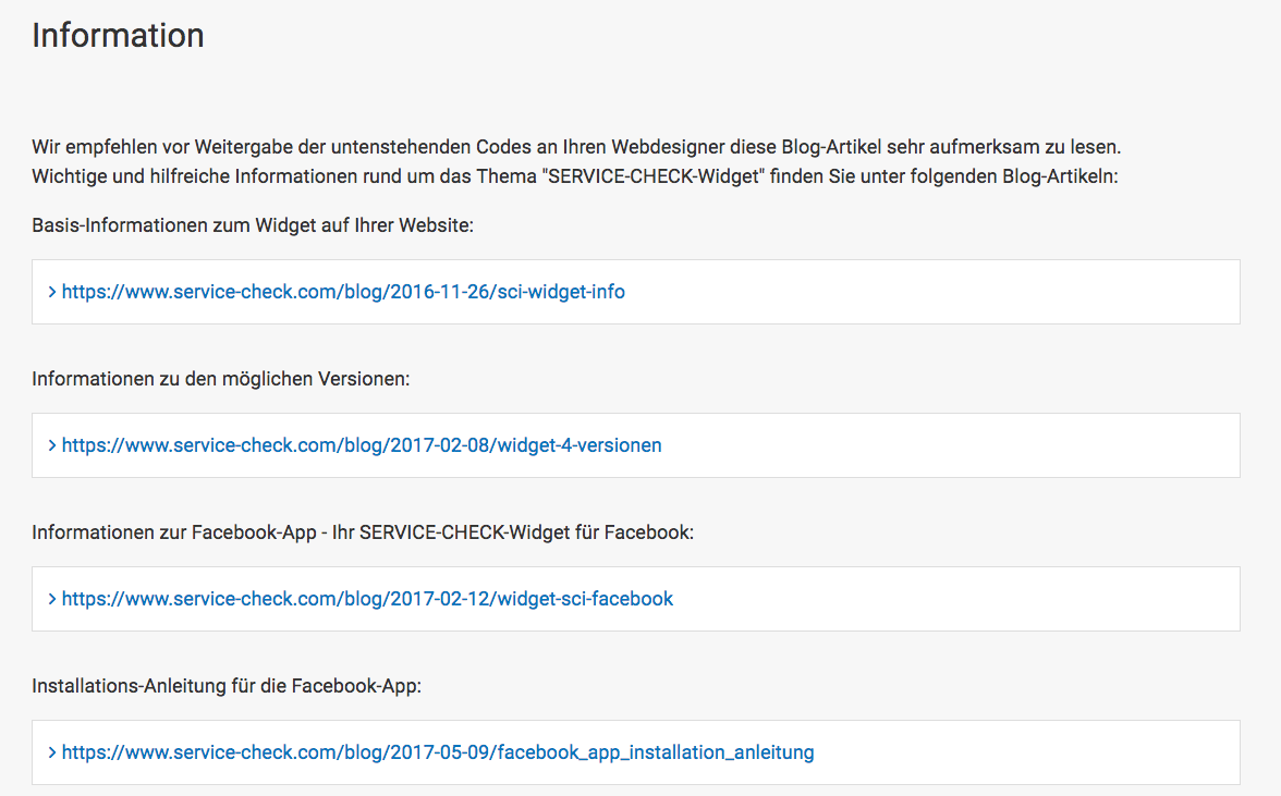 Hier finden Sie zuerst weiterführende Links zu Informationen rund um das "Widget" - zum Beispiel Versionen und Installationsanleitungen.