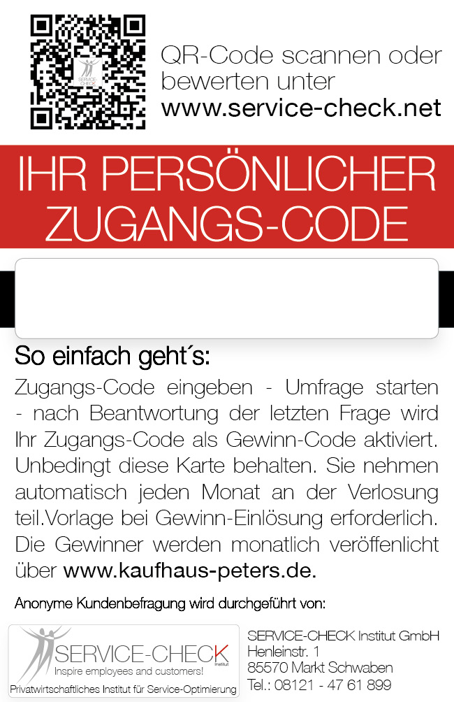 Rückseite der Befragungskarte am Beispiel "Kaufhaus Peters".