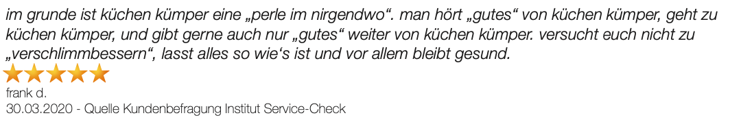 Ausschnitt der begeisterten Kundenbewertungen von Küchen Kümper