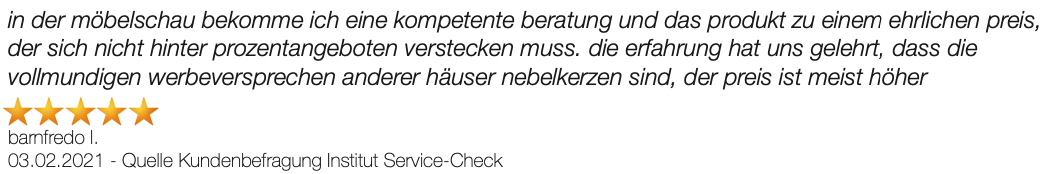 Ausschnitt der begeisterten Kundenbewertungen der Möbel-Schau Einrichtungsgruppe