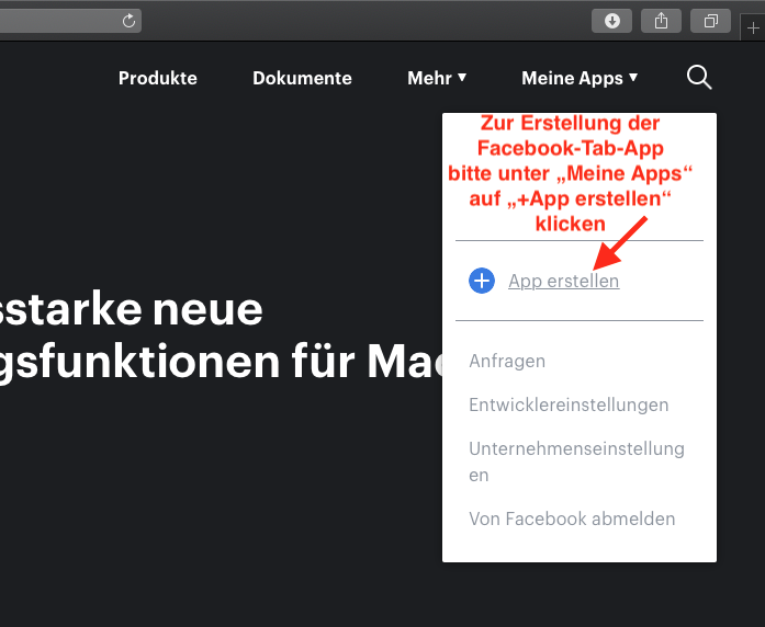 Unter dem Reiter "Meine Apps" auf den Button "App erstellen" klicken