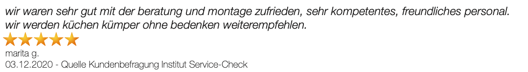 Ausschnitt der begeisterten Kundenbewertungen von Küchen Kümper