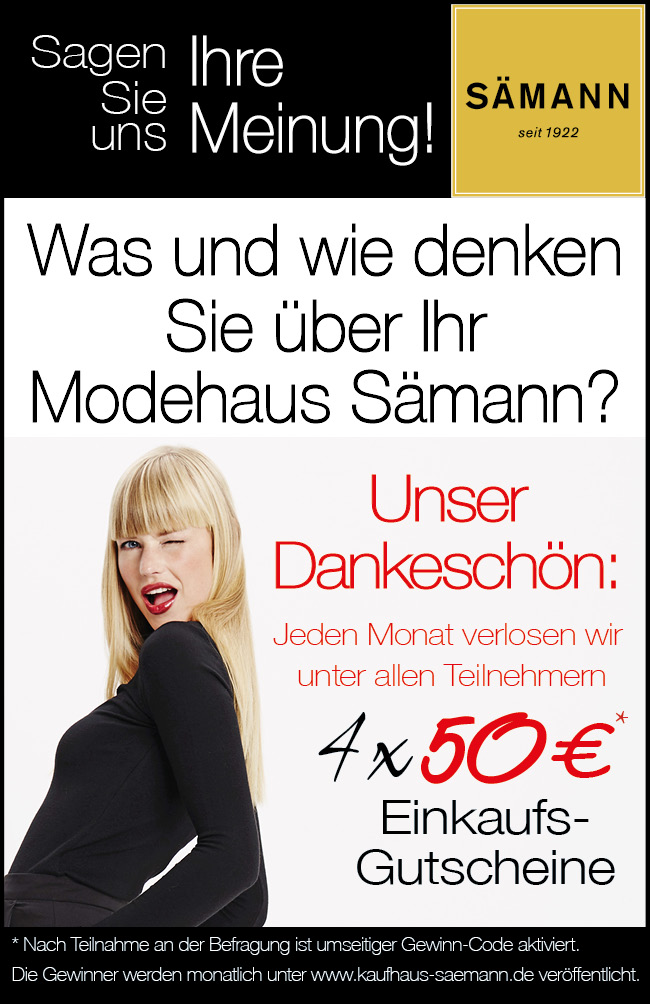 Muster - Befragungskarte Modehaus Sämann - Vorderseite