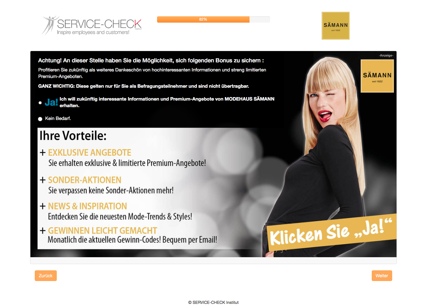 Beispiel der aktuellen SQUEEZE-PAGE vom Modehaus Sämann.