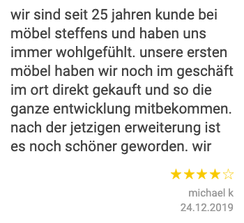 Ausschnitt der begeisterten Kundenbewertungen von Möbel Steffens