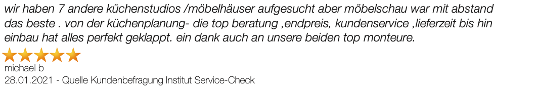Ausschnitt der begeisterten Kundenbewertungen der Möbel-Schau Einrichtungsgruppe
