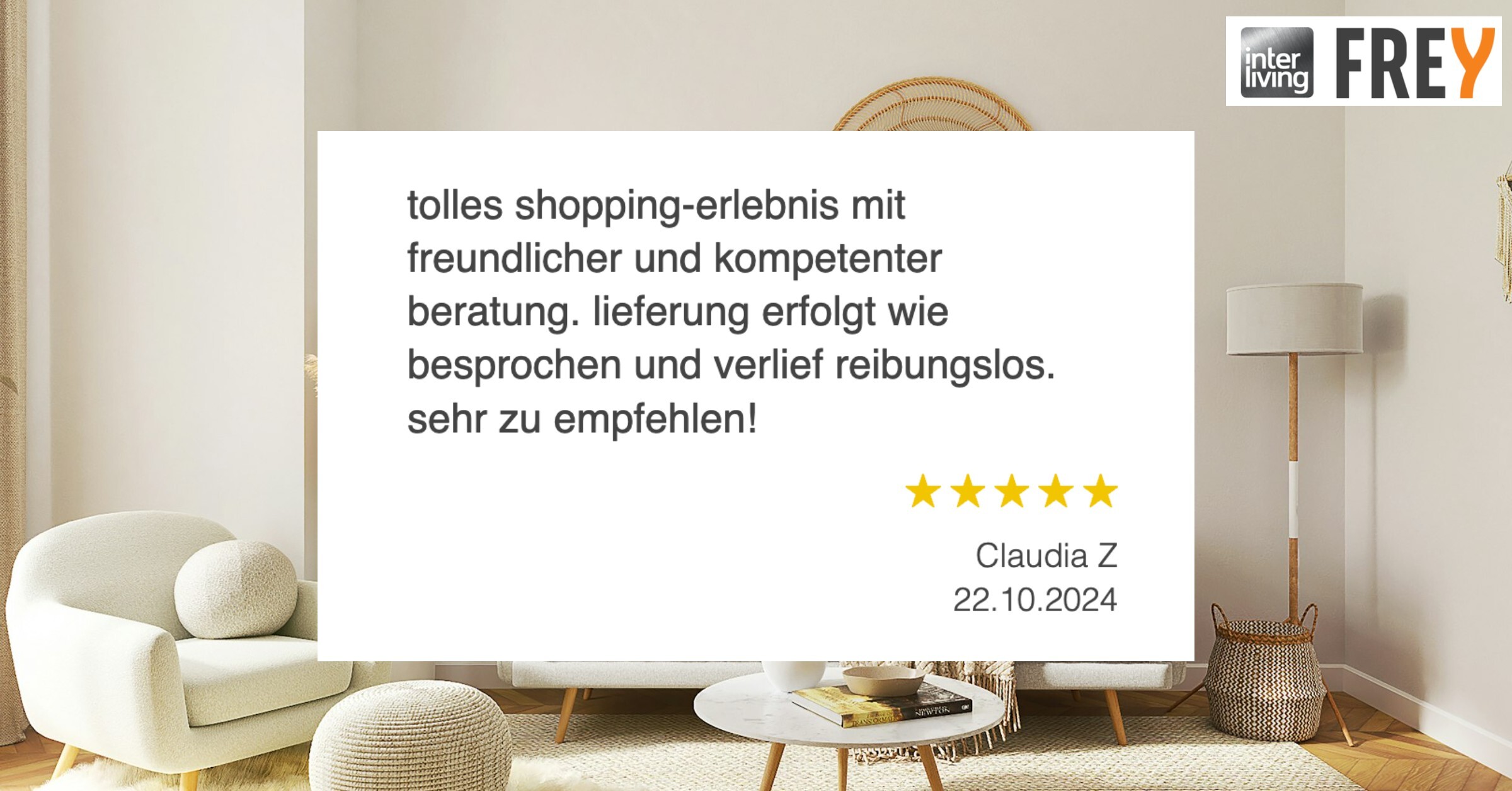 Ausschnitt der begeisterten Kundenbewertungen von Interliving Frey