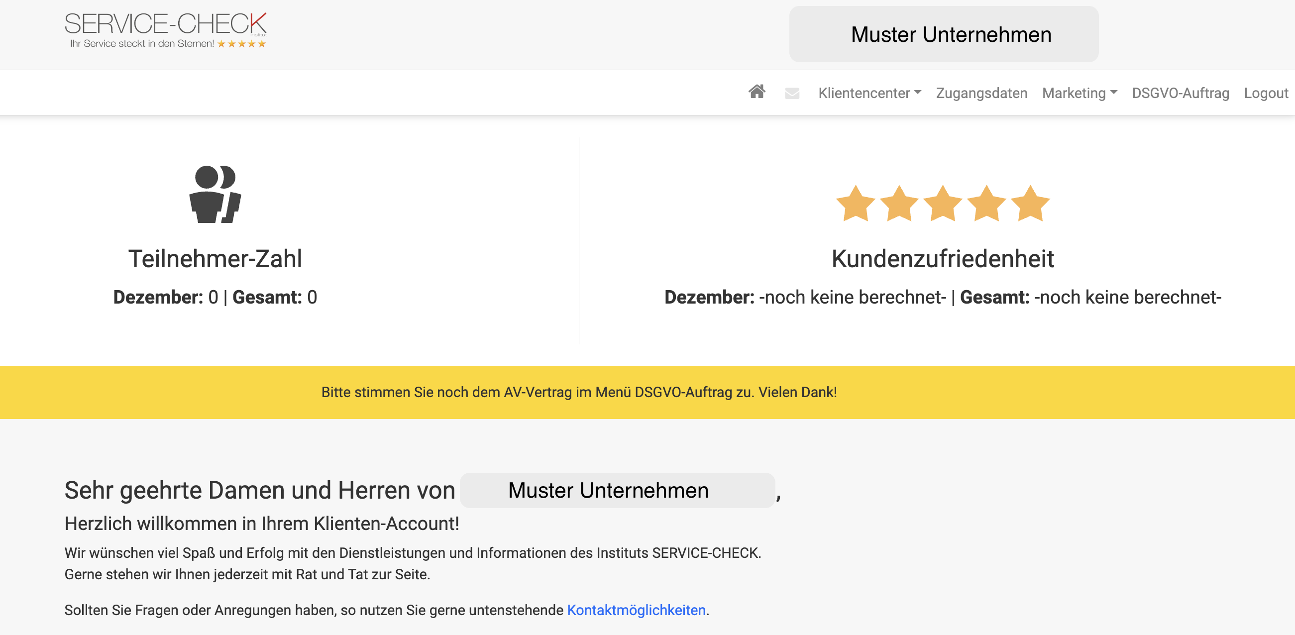 Vorschau - Startseite Ihres Klienten-Accounts
