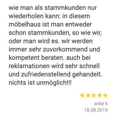 Ein Ausschnitt der begeisterten Kundenbewertungen von Möbel Schuh