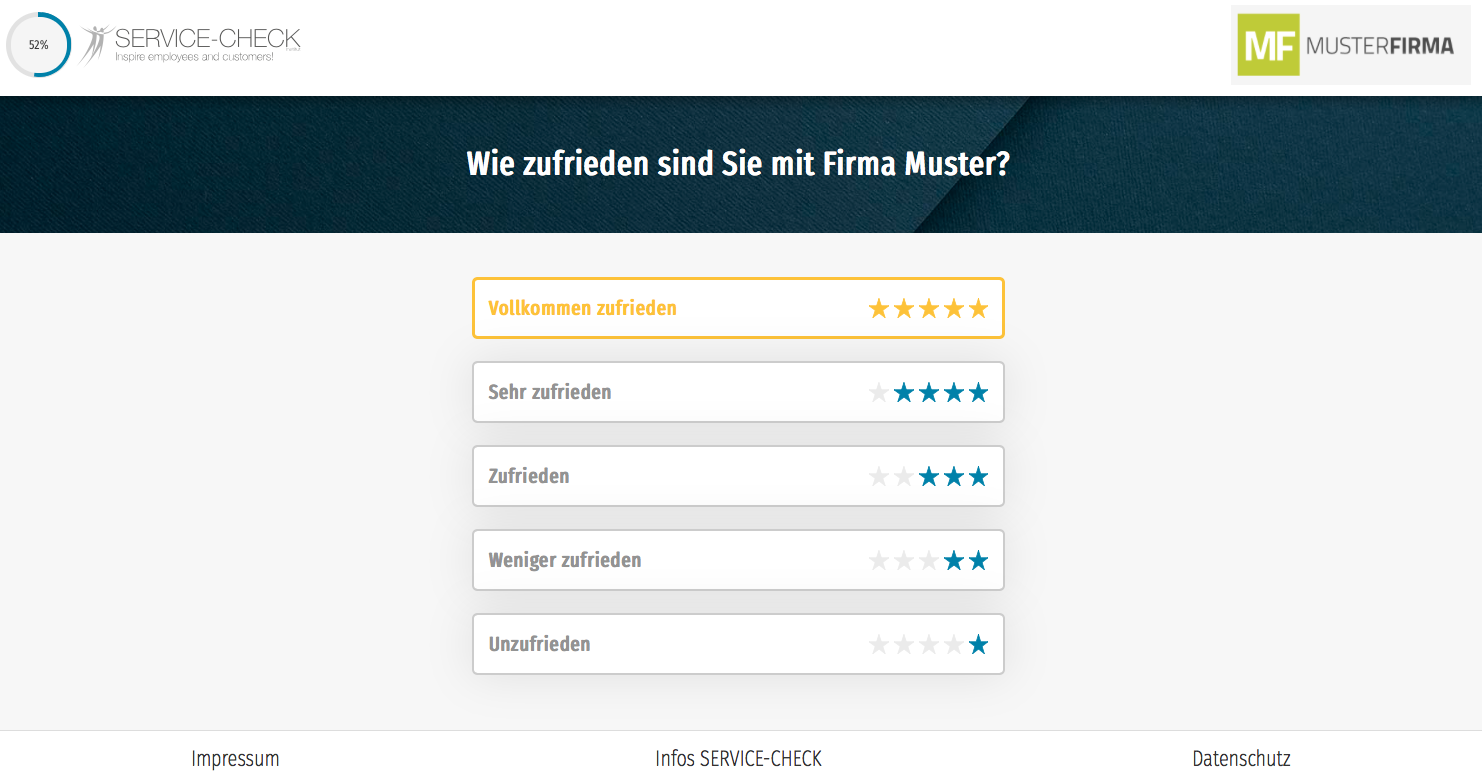 Das neue Design der SERVICE-CHECK-Befragungs-Plattform - moderner, farbenfroher und macht einfach mehr Spaß!