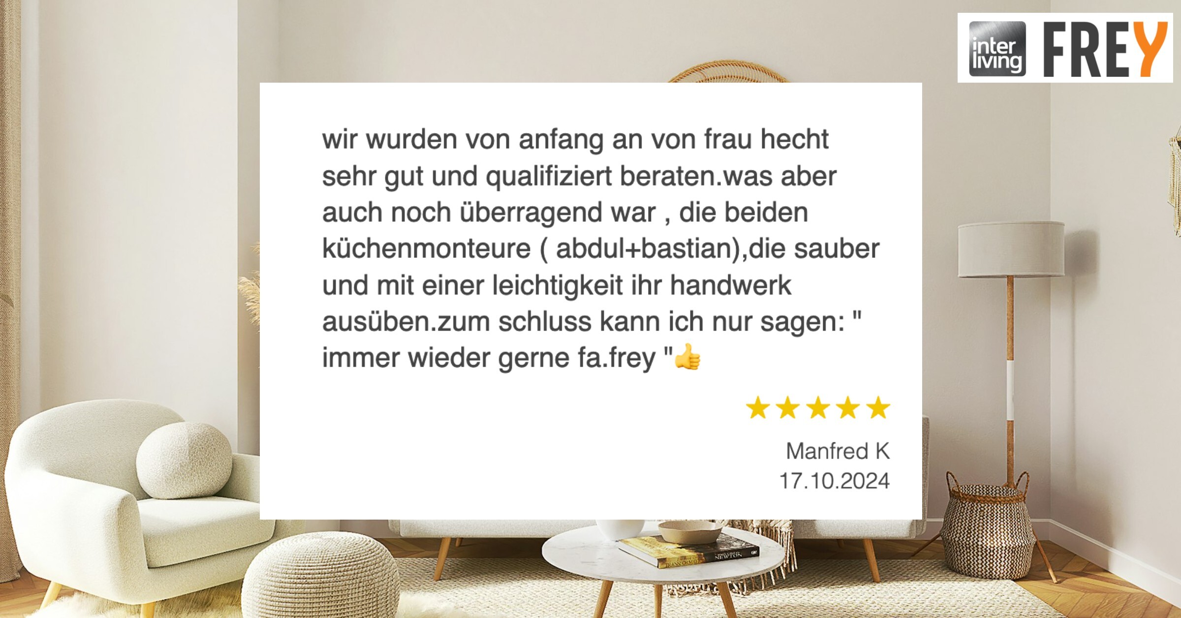 Ausschnitt der begeisterten Kundenmeinungen von Interliving Frey