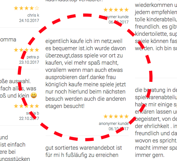 Auszug aus der aktuellen Kundenbefragung vom Kaufhaus Schnückel in Unna. So nutzt man seinen "Platzvorteil" und Begeisterung schafft Loyalität!