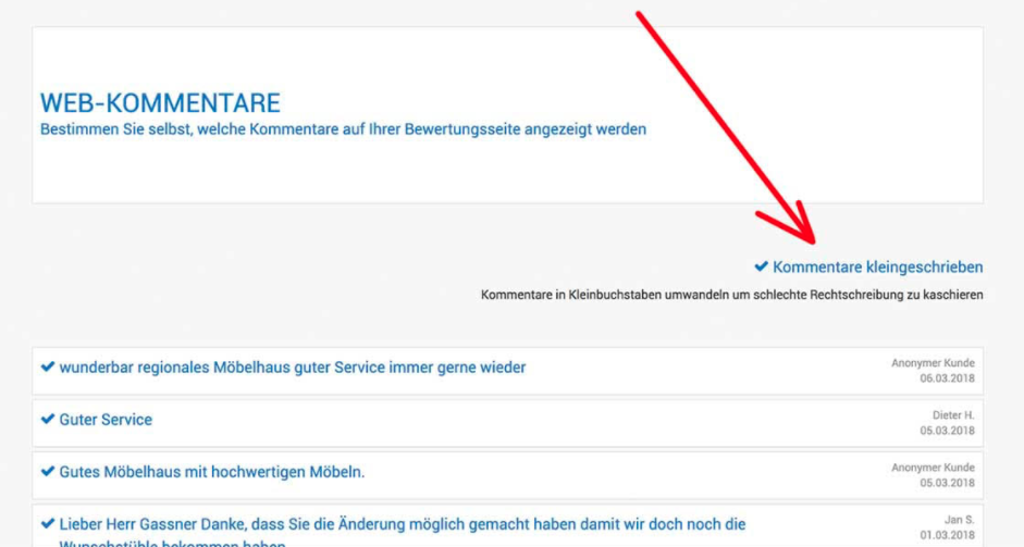 Darauf haben ein Teil unserer Klienten sehnsüchtig gewartet - die Wahlfunktion in der Schreibweise der Kommentare. Wählen Sie mit einem Klick!