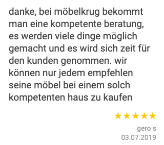 Ausschnitt der begeisterten Kundenbewertungen von möbelKRUG