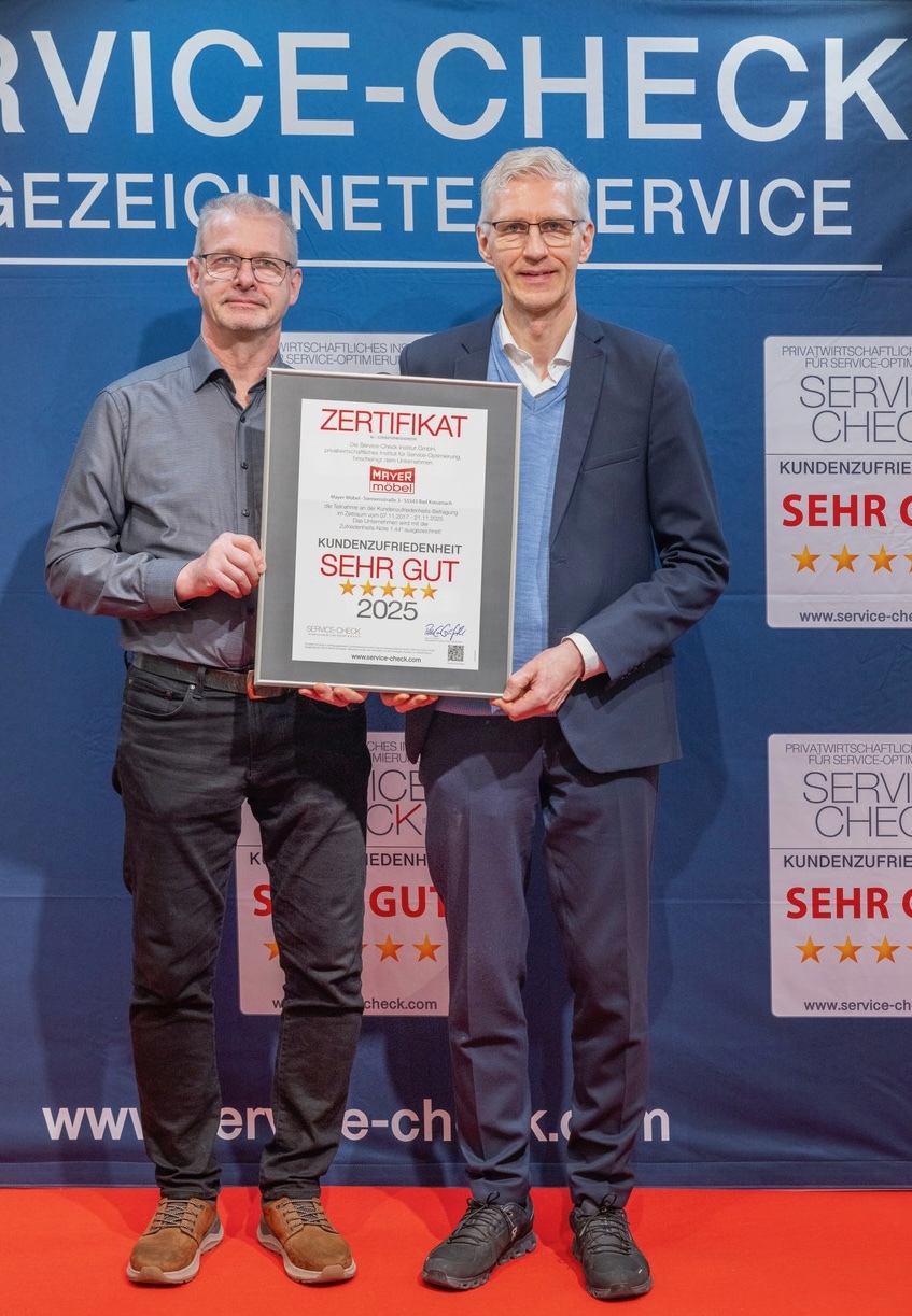 Auszeichnungsbild von Möbel Mayer in Bad Kreuznach mit dem SERVICE-CHECK Siegel 2025