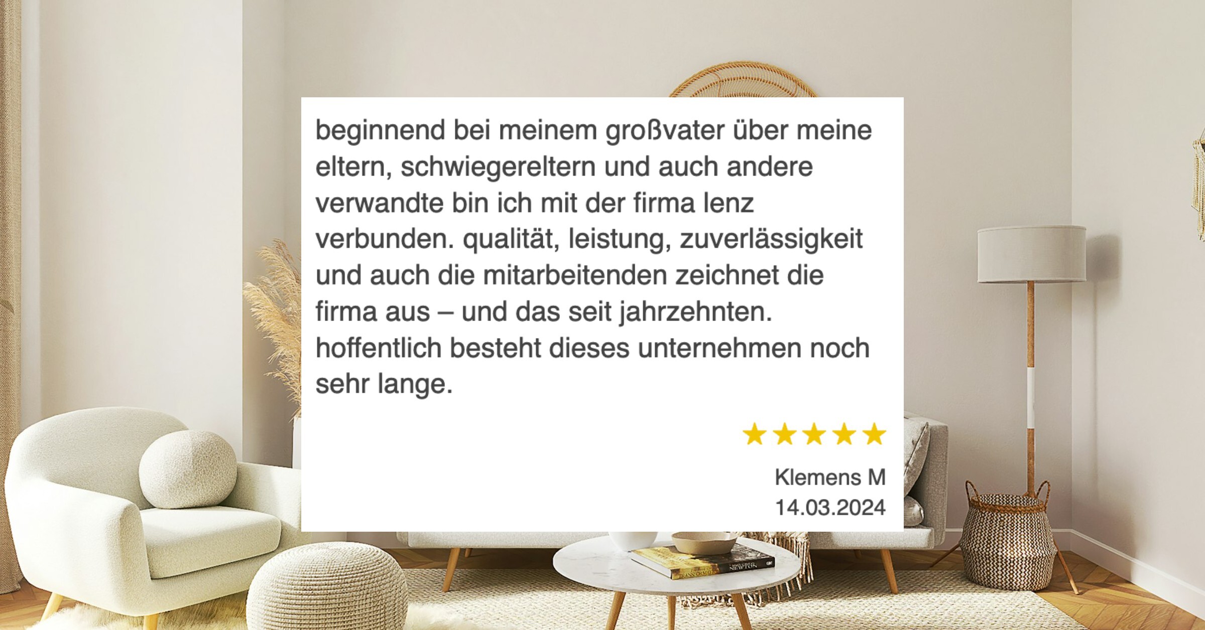 Ausschnitt der begeisterten Kundenbewertungen von Möbel Lenz in Bergisch Gladbach