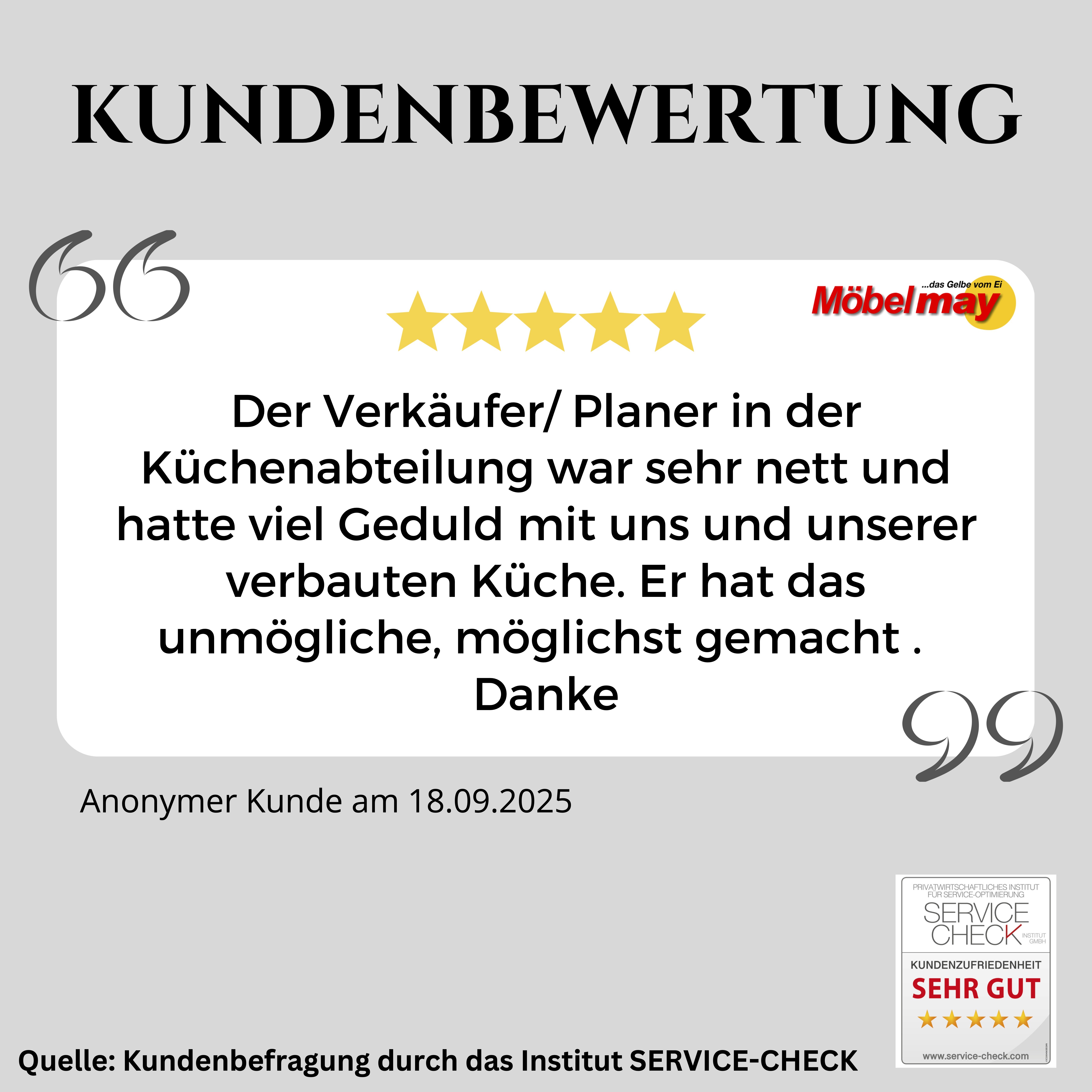Ausschnitt der begeisterten Kundenbewertungen von Möbel May