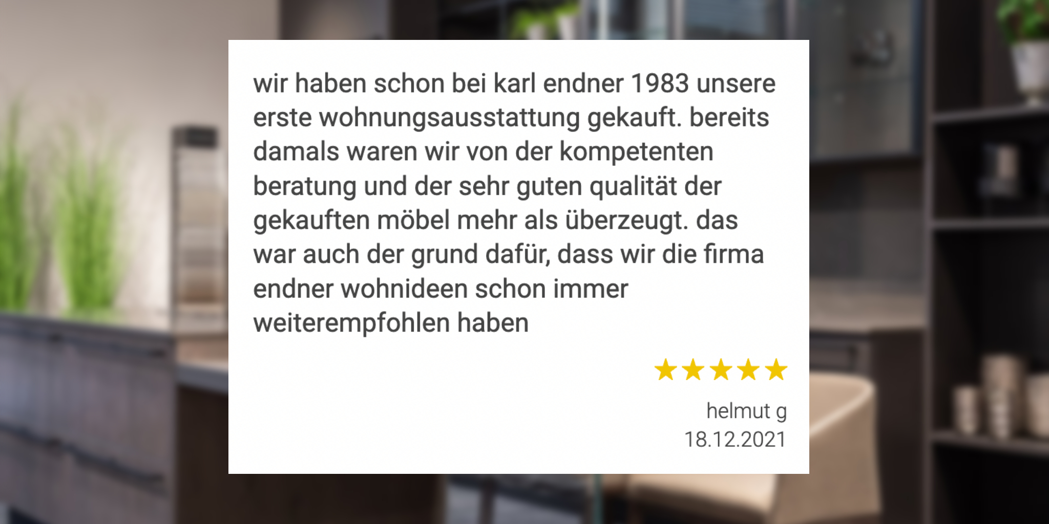 Ausschnitt der begeisterten Kundenbewertungen von Endner Wohnideen