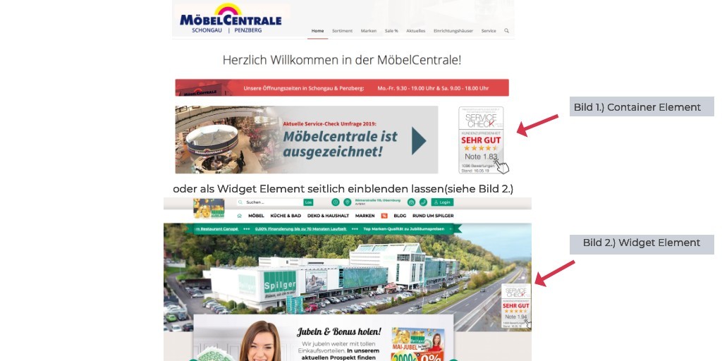 Wählen zwischen Container-Element (Bild 1) oder seitlichem SCI-Widget (Bild 2).