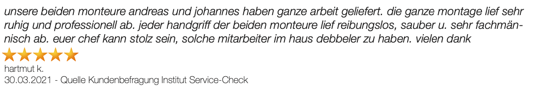 Ausschnitt der begeisterten Kundenbewertungen von Möbel Debbeler in Visbek